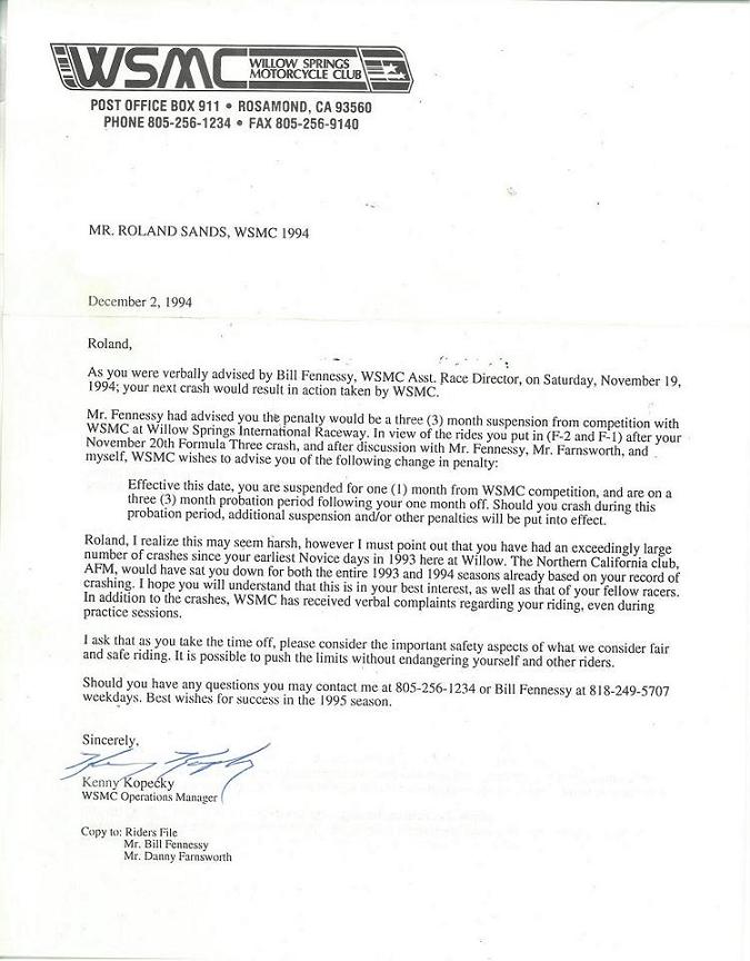 Sands "TIME OUT" letter